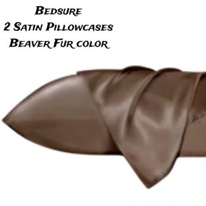 BEDSURE 2pc Satin Pillowcase Set Beaver Fur